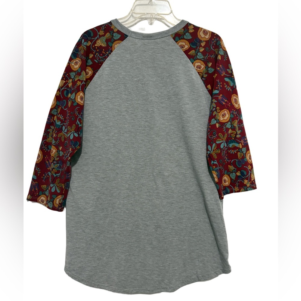 Randy Tee Heather Gray with Burgundy Floral Sleeves - Picture 2 of 4